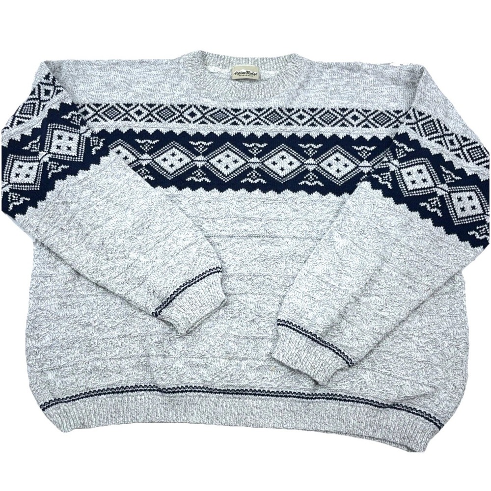 Vintage Grandpa Sweater Men Medium Gray Blue Knit Nordic Cosby  90s Y2K Adult‎ *